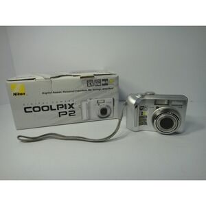 Nikon Coolpix P2 Digital Camera Silver 5.1MP 3.5x Optical Zoom Wi-Fi with Box